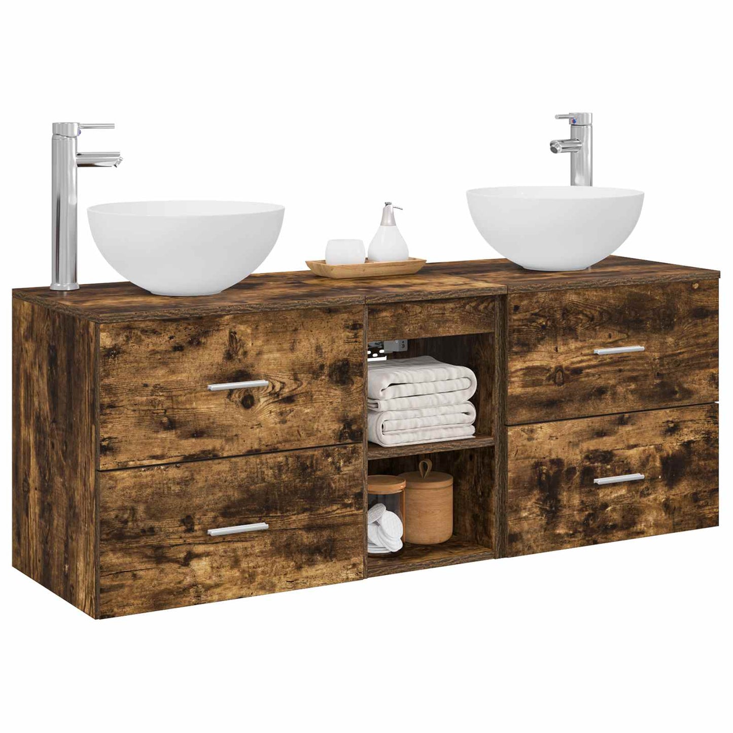 Badkamerkastenset 3 st Gerookt eiken 49,5 x 41 x 64,5 cm
