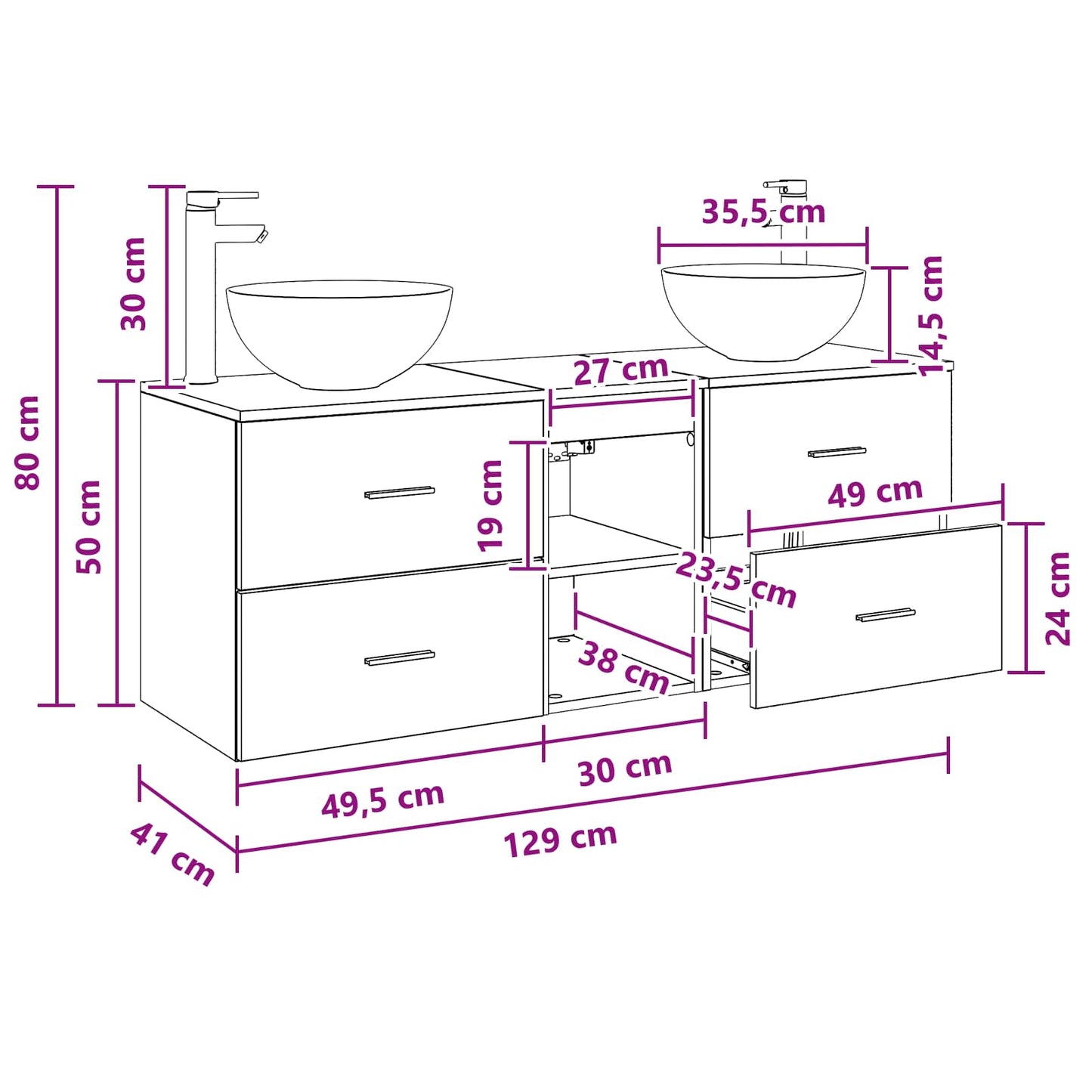 Badkamerkastenset 3 st Gerookt eiken 49,5 x 41 x 64,5 cm