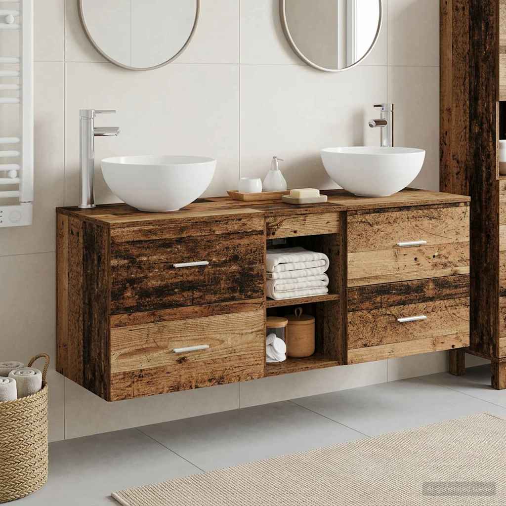 Badkamerkastenset 3 st Oud hout 49,5 x 41 x 64,5 cm