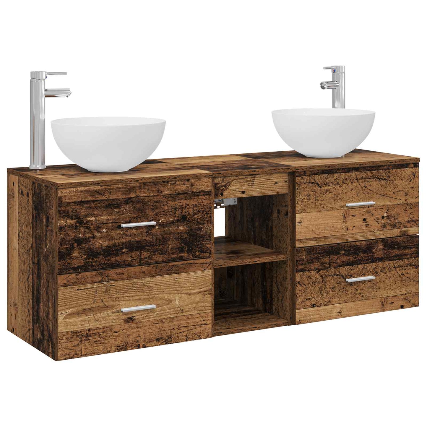 Badkamerkastenset 3 st Oud hout 49,5 x 41 x 64,5 cm