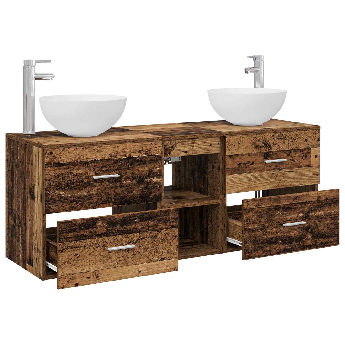 Badkamerkastenset 3 st Oud hout 49,5 x 41 x 64,5 cm