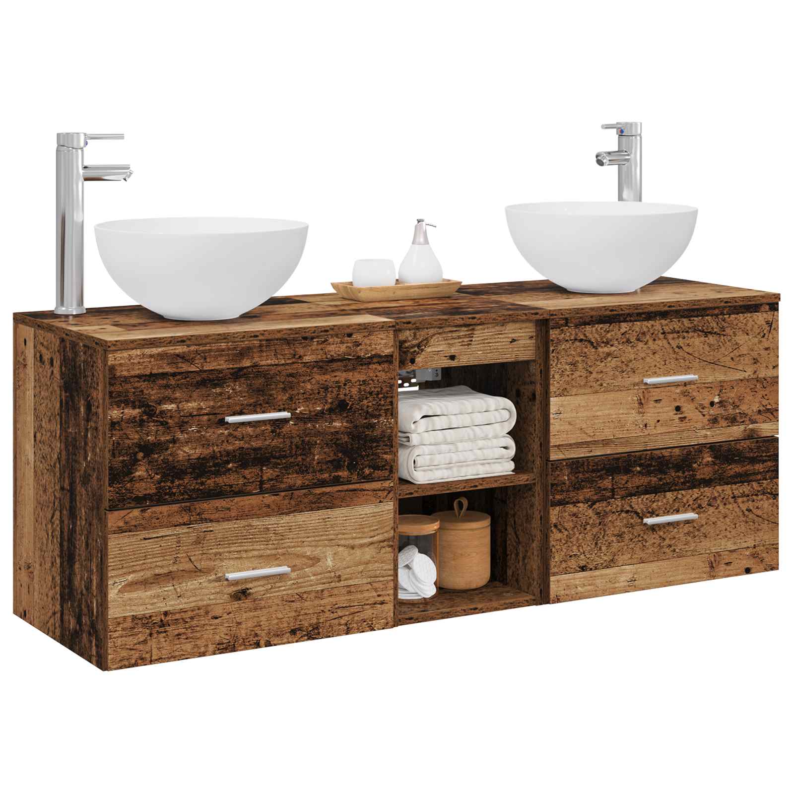 Badkamerkastenset 3 st Oud hout 49,5 x 41 x 64,5 cm