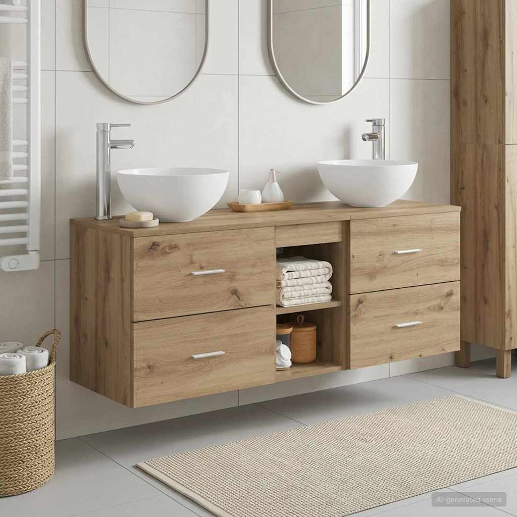 Badkamerkastenset 3 st Artisanaal eiken 49,5 x 41 x 64,5 cm