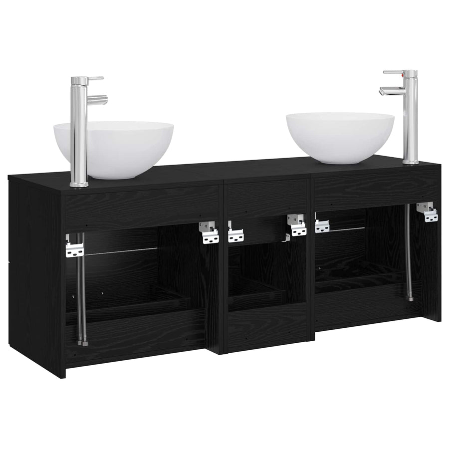 Badkamerkastenset 3 st Zwart eiken 49,5 x 41 x 64,5 cm