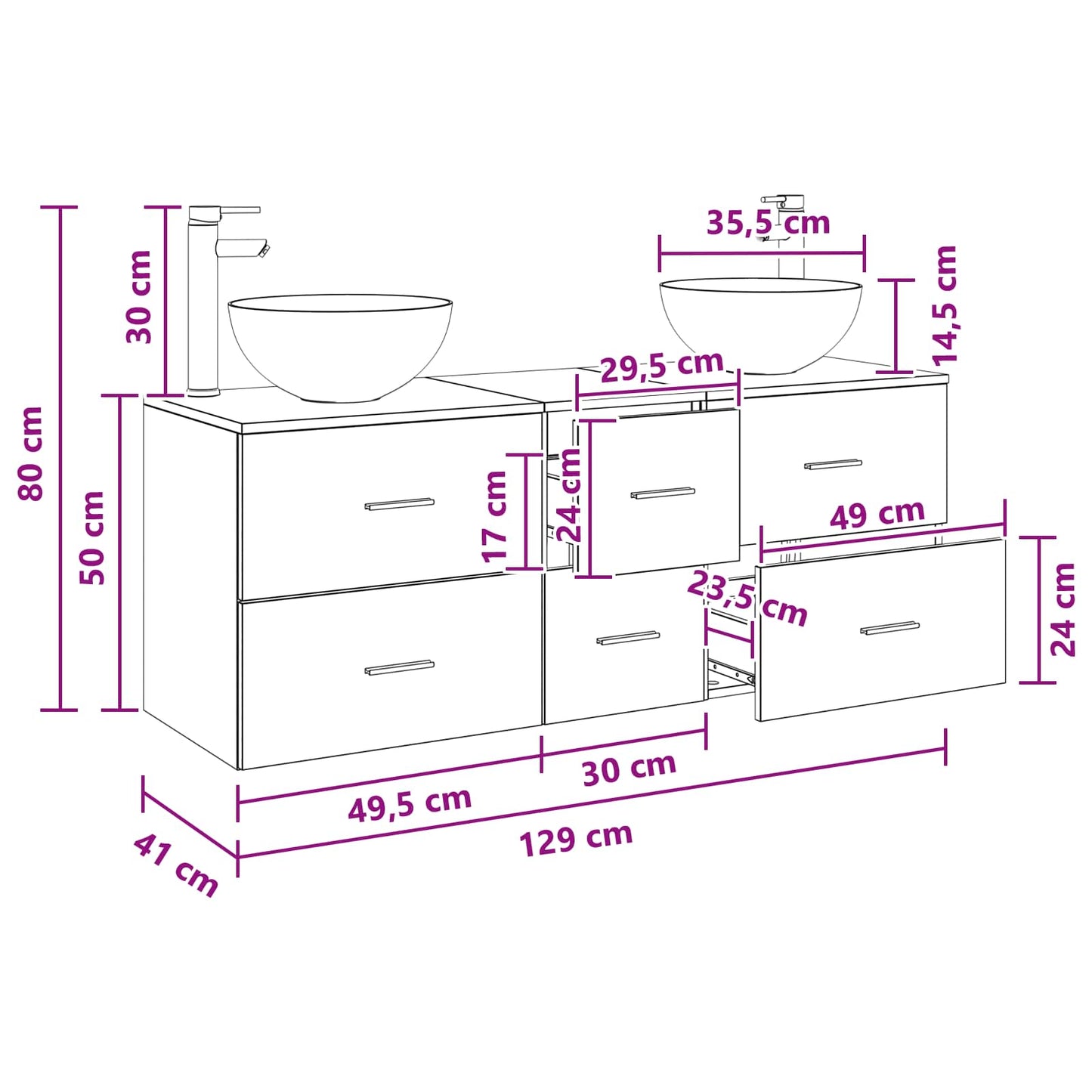 Badkamerkastenset 3 st Zwart eiken 49,5 x 41 x 64,5 cm