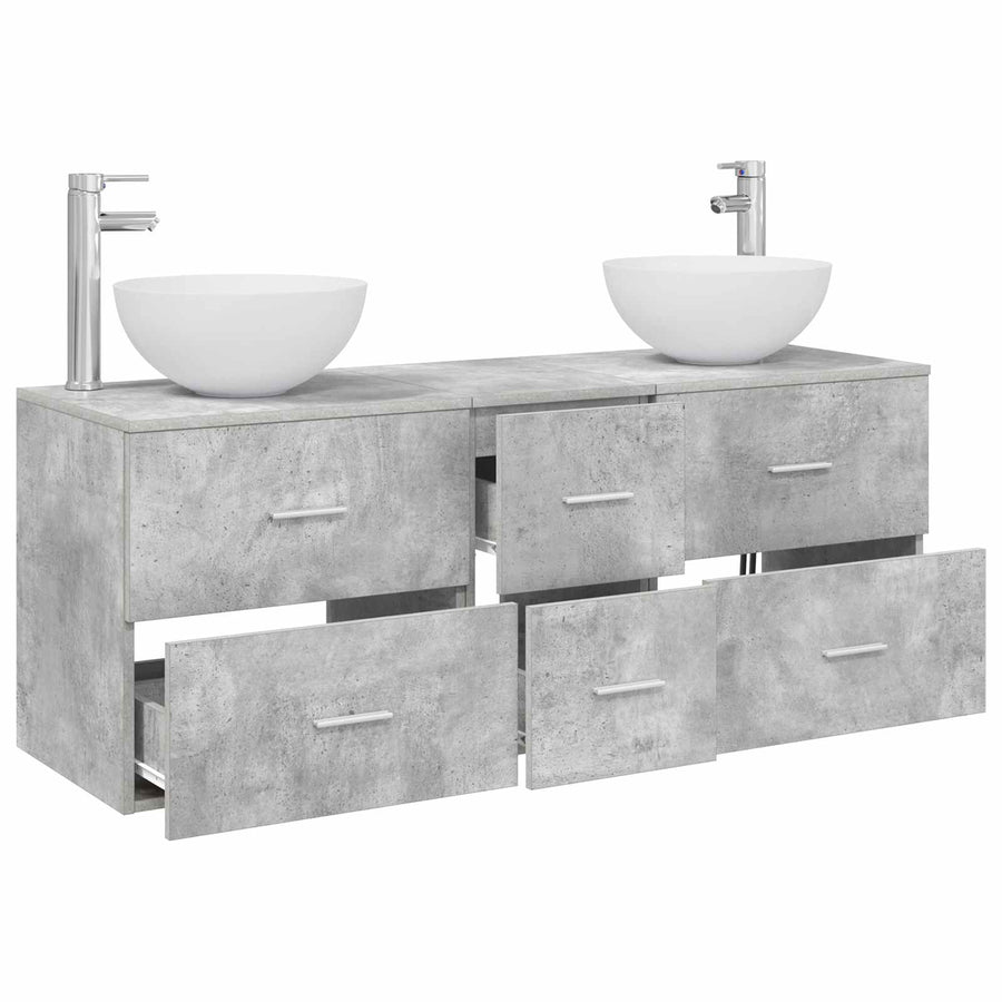 Badkamerkastenset 3 st Betongrijs 49,5 x 41 x 64,5 cm