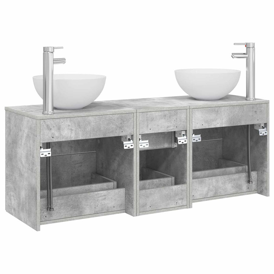 Badkamerkastenset 3 st Betongrijs 49,5 x 41 x 64,5 cm