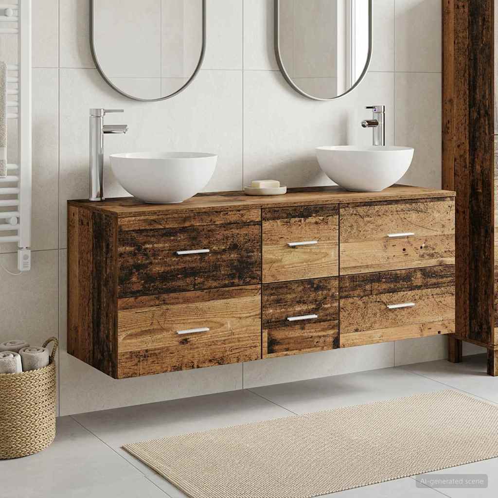 Badkamerkastenset 3 st Oud hout 49,5 x 41 x 64,5 cm
