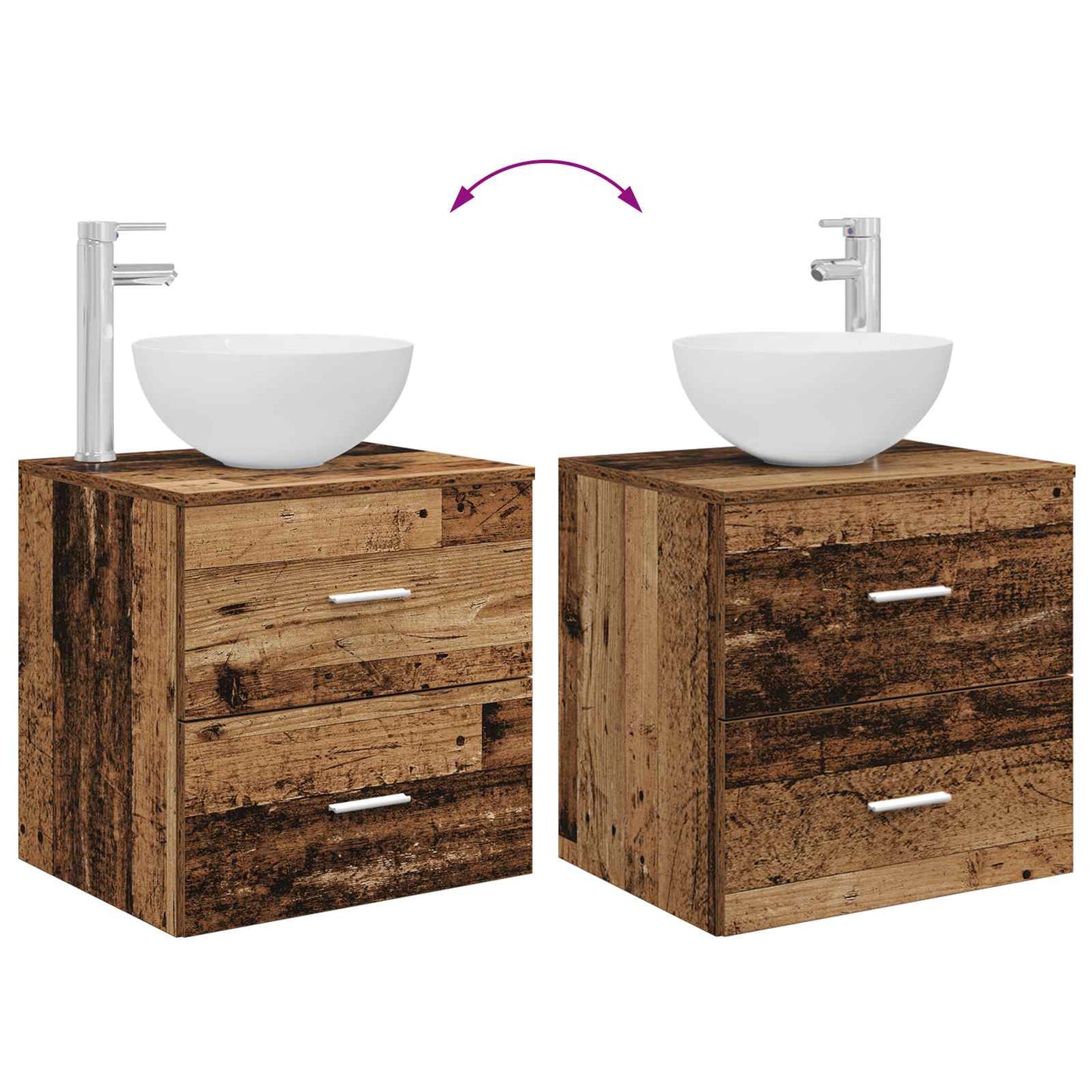 Badkamerkastenset 3 st Oud hout 49,5 x 41 x 64,5 cm