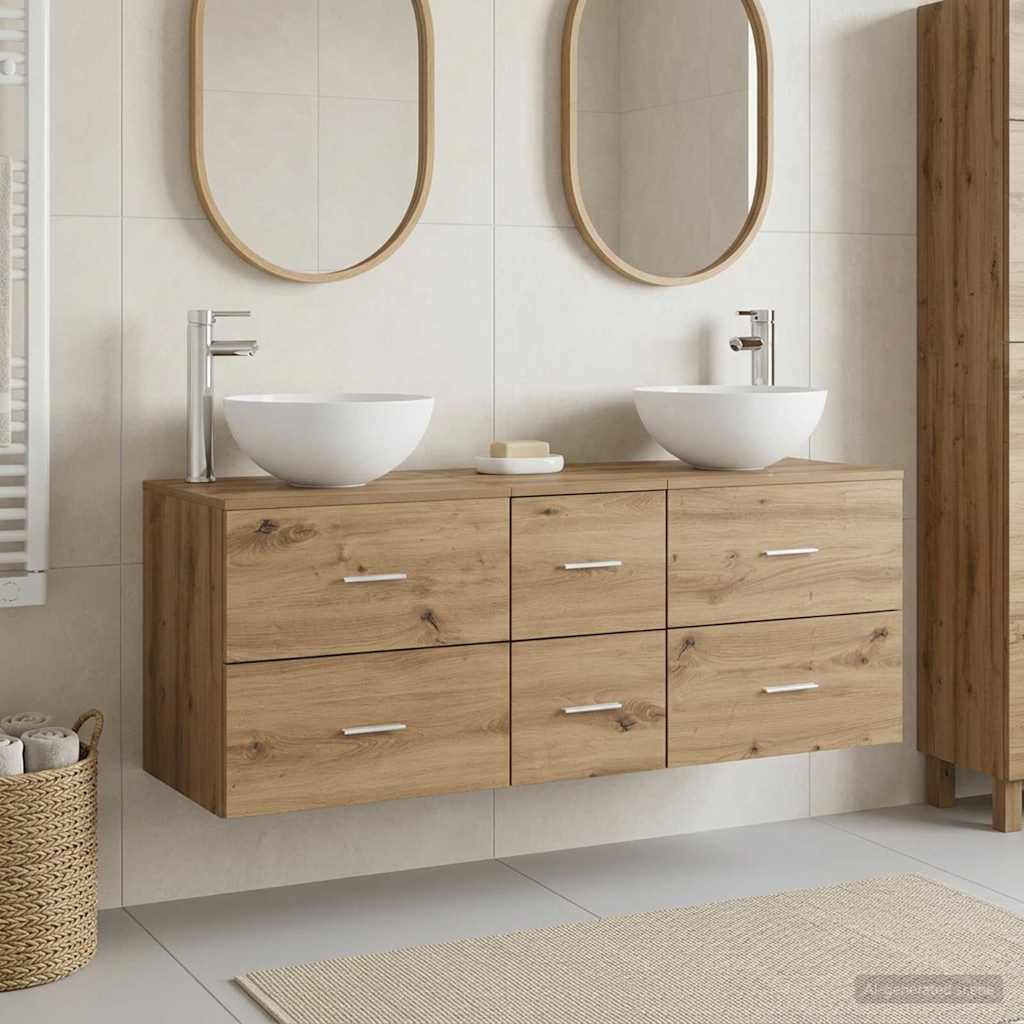 Badkamerkastenset 3 st Artisanaal eiken 49,5 x 41 x 64,5 cm
