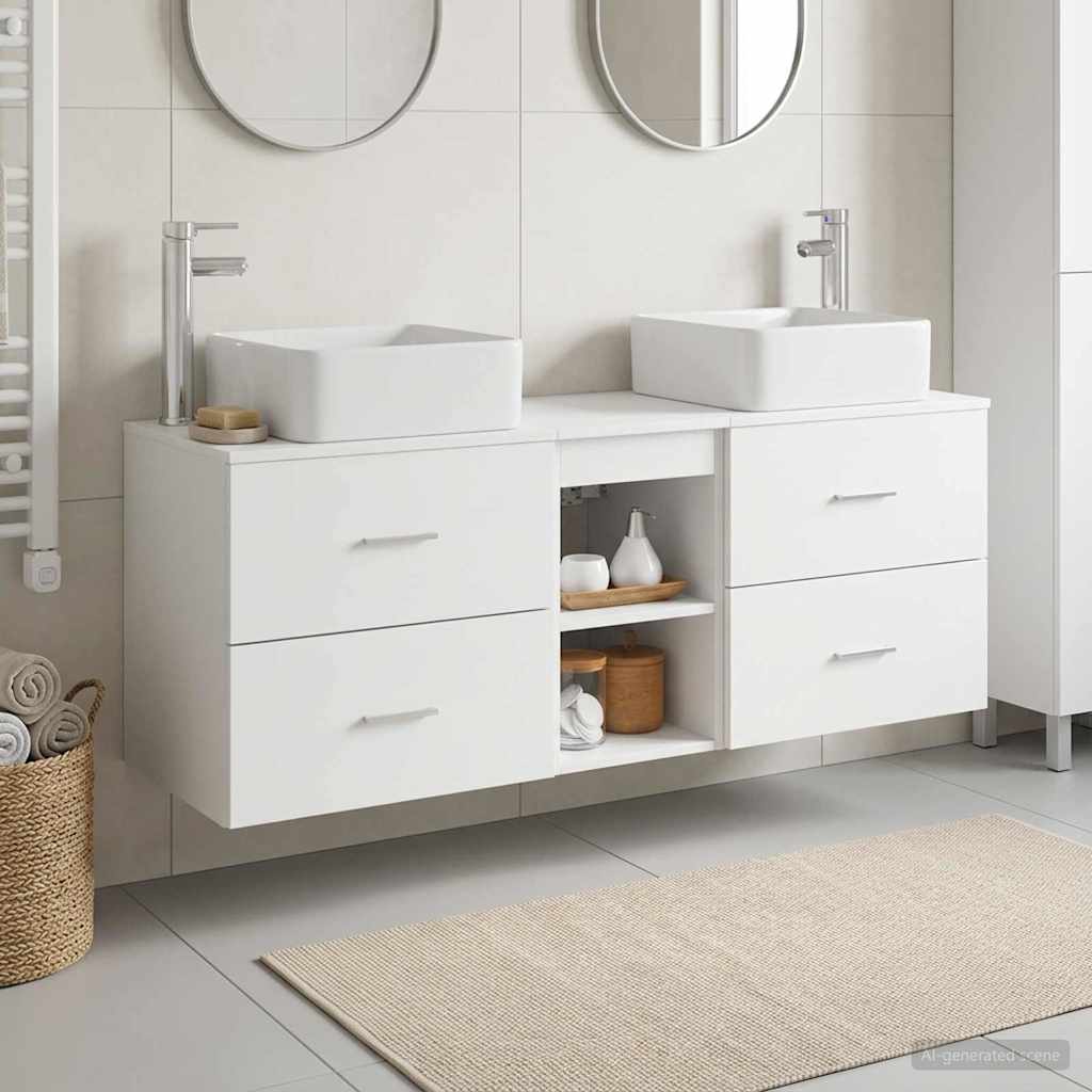 Badkamerkastenset 3 st Wit 49,5 x 41 x 63 cm Bewerkt hout