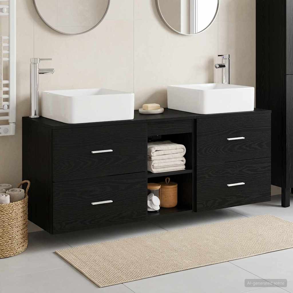 Badkamerkastenset 3 st Zwart eiken 49,5 x 41 x 63 cm