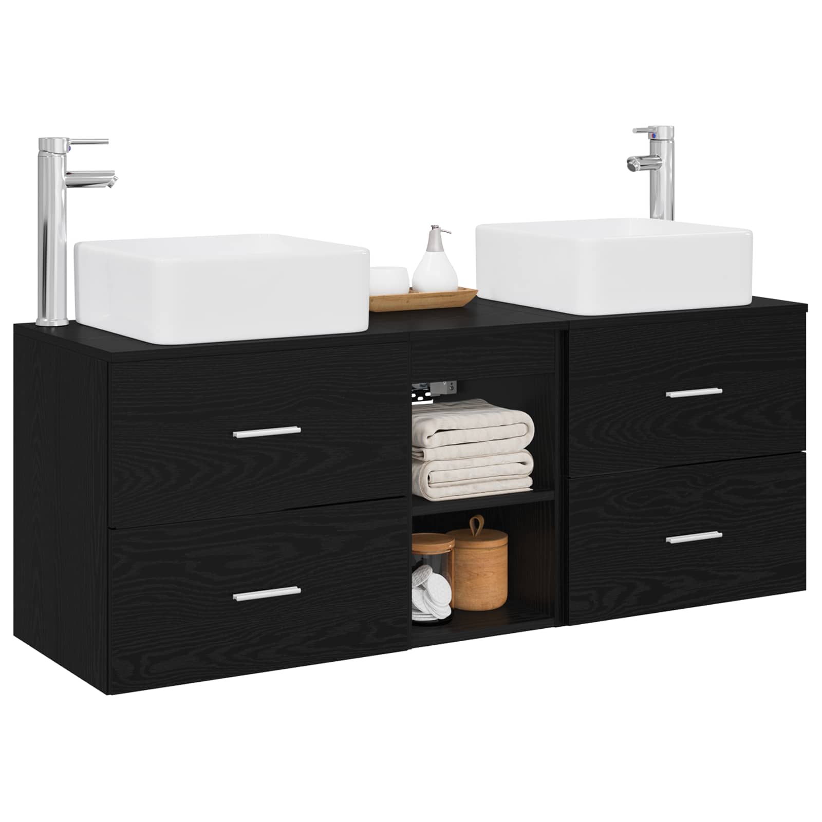 Badkamerkastenset 3 st Zwart eiken 49,5 x 41 x 63 cm