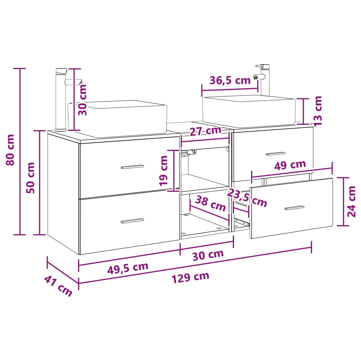 Badkamerkastenset 3 st Betongrijs 49,5 x 41 x 63 cm