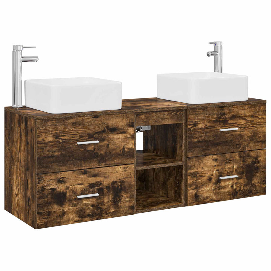 Badkamerkastenset 3 st Gerookt eiken 49,5 x 41 x 63 cm
