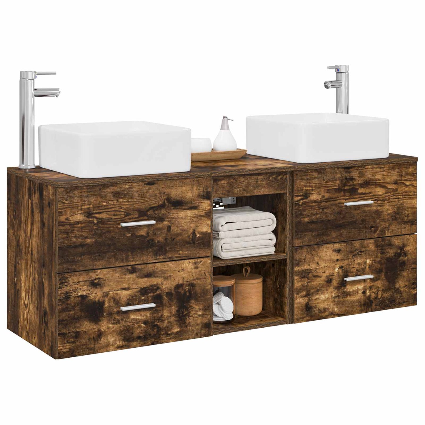 Badkamerkastenset 3 st Gerookt eiken 49,5 x 41 x 63 cm