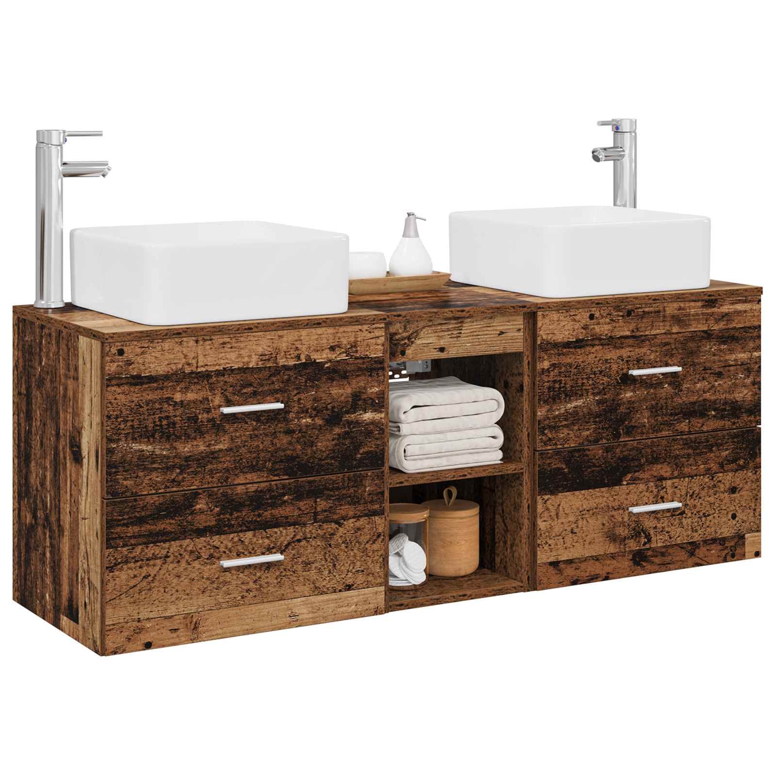 Badkamerkastenset 3 st Oud hout 49,5 x 41 x 63 cm Bewerkt hout