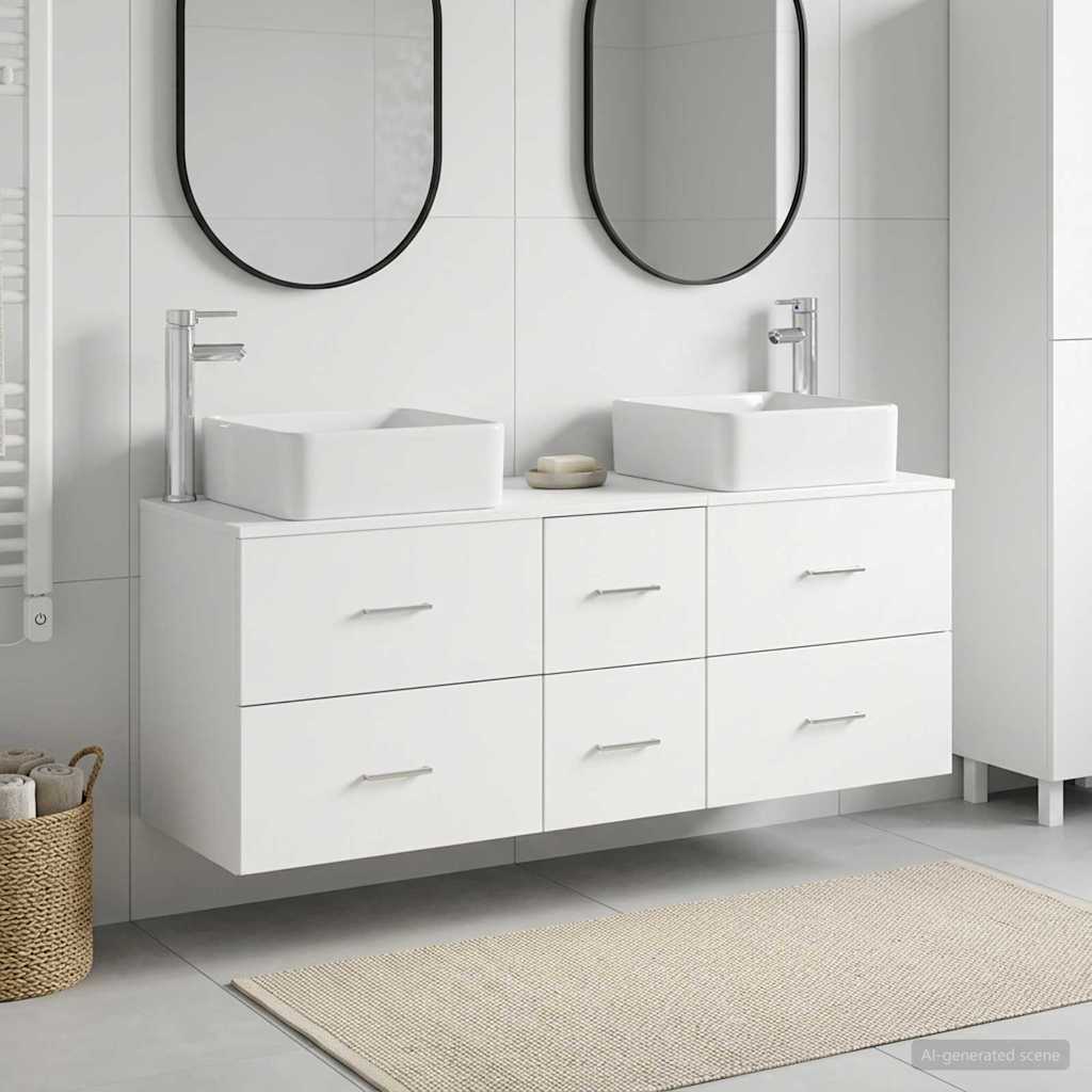 Badkamerkastenset 3 st Wit 49,5 x 41 x 63 cm Bewerkt hout