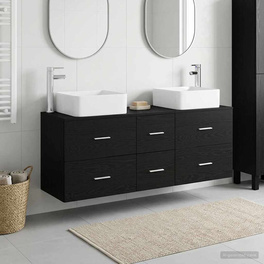 Badkamerkastenset 3 st Zwart 49,5 x 41 x 63 cm Bewerkt hout