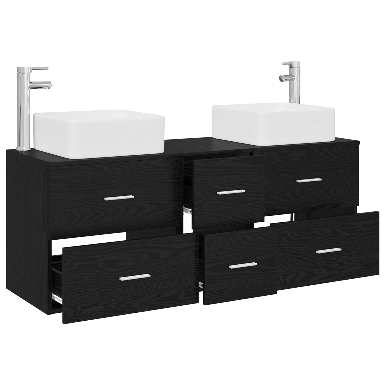 Badkamerkastenset 3 st Zwart 49,5 x 41 x 63 cm Bewerkt hout