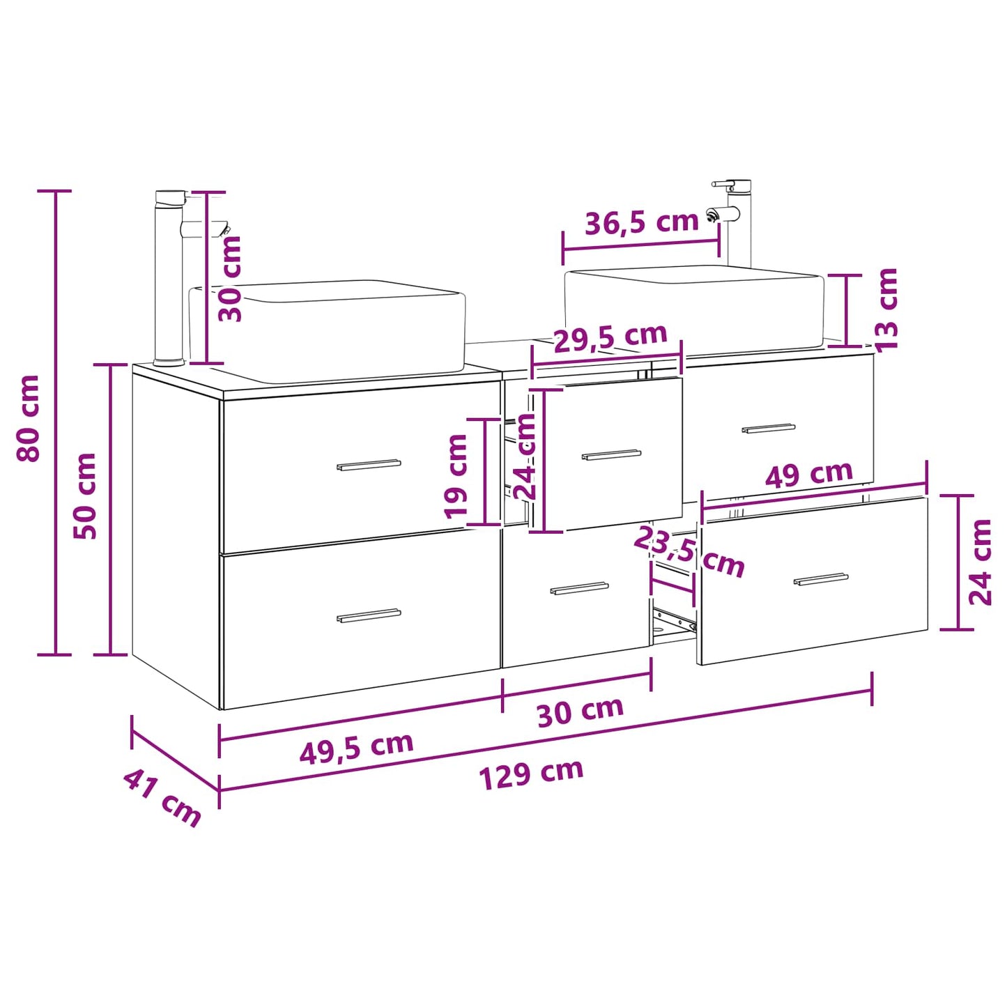 Badkamerkastenset 3 st Sonoma Eiken 49,5 x 41 x 63 cm