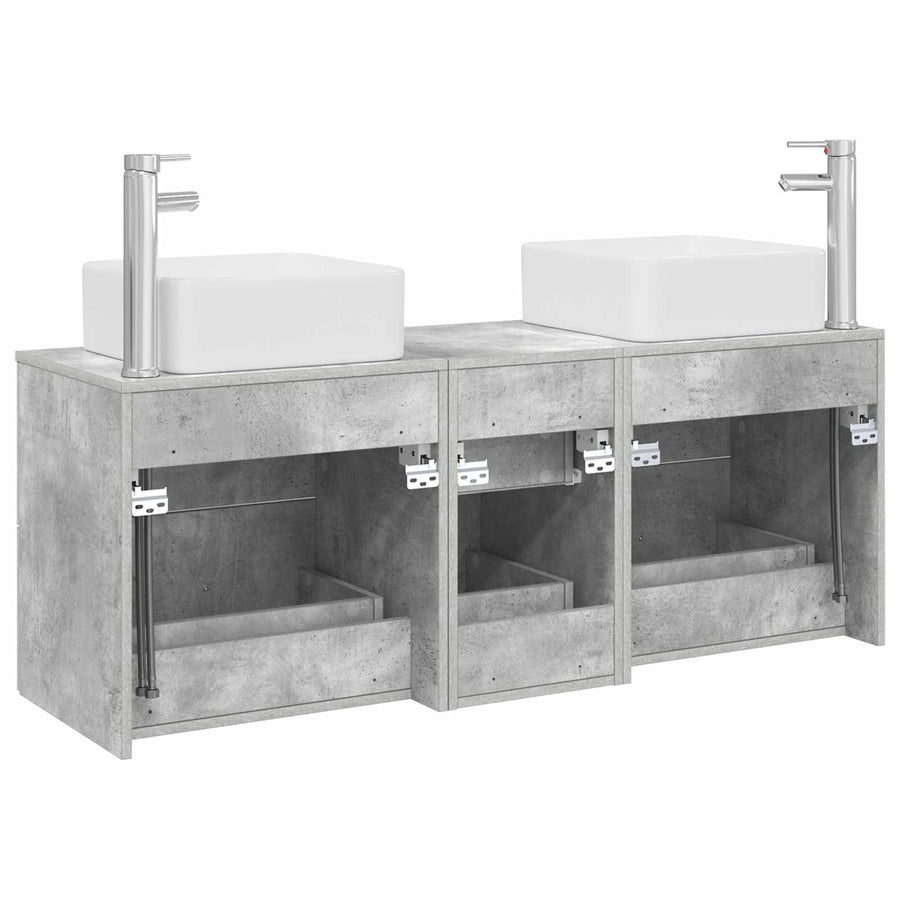 Badkamerkastenset 3 st Betongrijs 49,5 x 41 x 63 cm