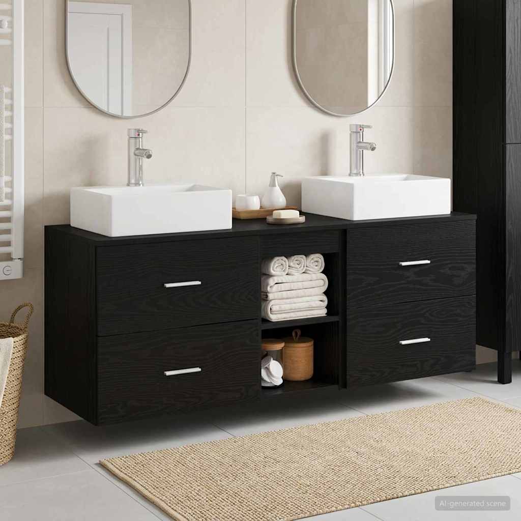Badkamerkastenset 3 st Zwart 49,5 x 41 x 62,5 cm Bewerkt hout