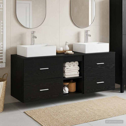 Badkamerkastenset 3 st Zwart 49,5 x 41 x 62,5 cm Bewerkt hout