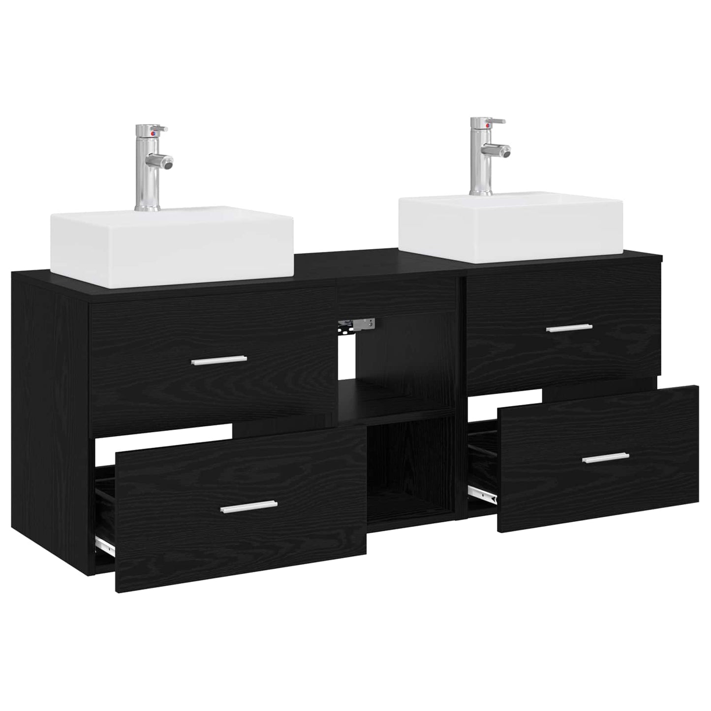 Badkamerkastenset 3 st Zwart 49,5 x 41 x 62,5 cm Bewerkt hout