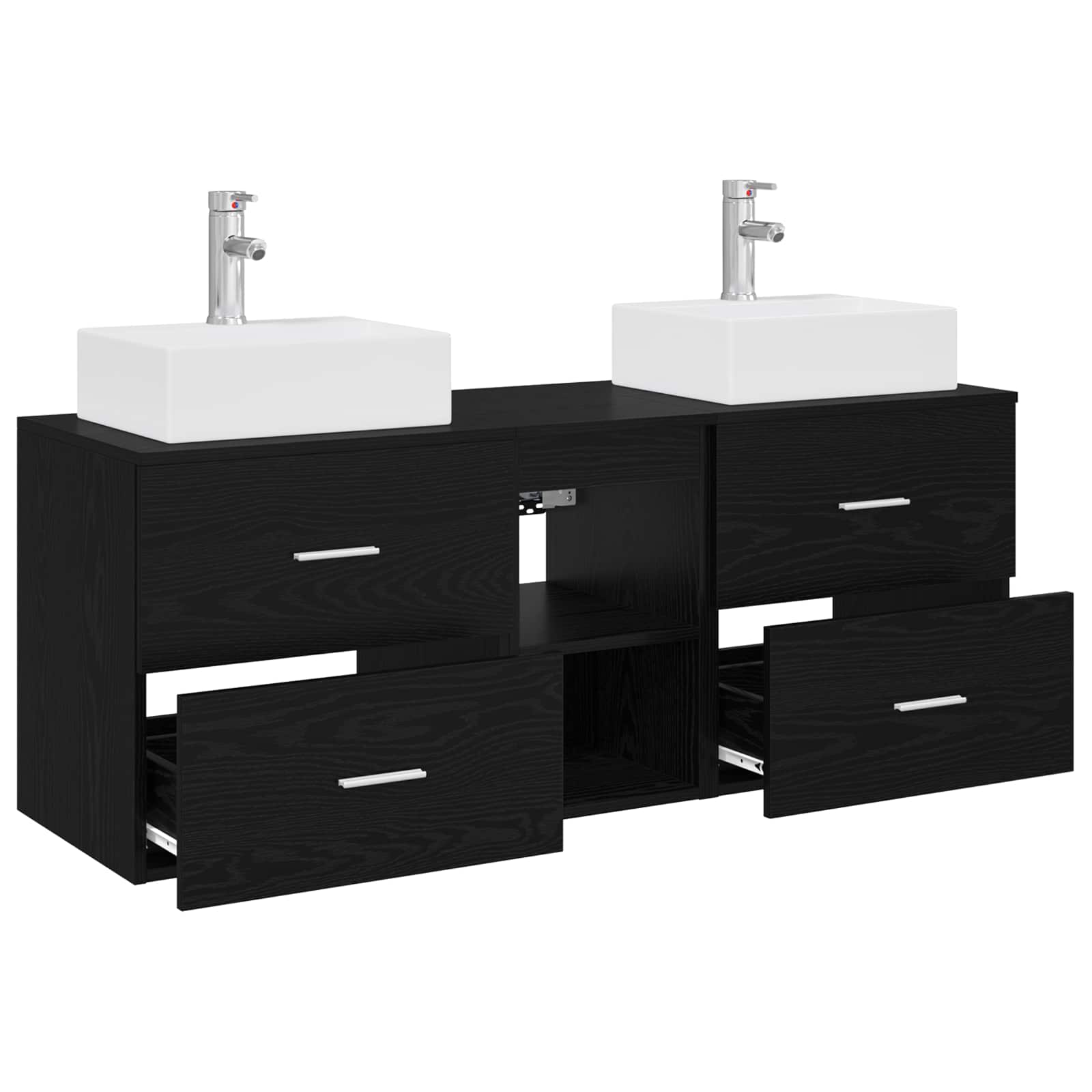 Badkamerkastenset 3 st Zwart 49,5 x 41 x 62,5 cm Bewerkt hout