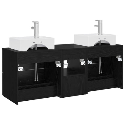 Badkamerkastenset 3 st Zwart 49,5 x 41 x 62,5 cm Bewerkt hout