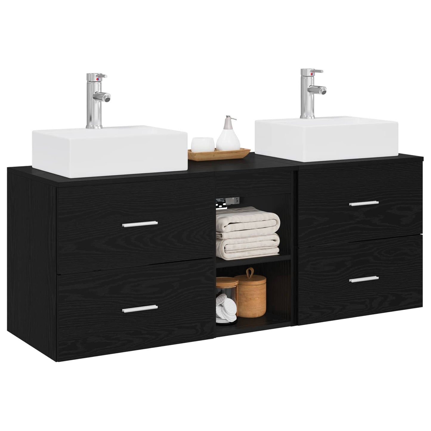 Badkamerkastenset 3 st Zwart 49,5 x 41 x 62,5 cm Bewerkt hout