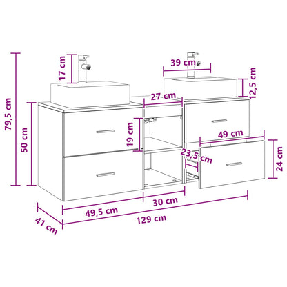 Badkamerkastenset 3 st Zwart 49,5 x 41 x 62,5 cm Bewerkt hout