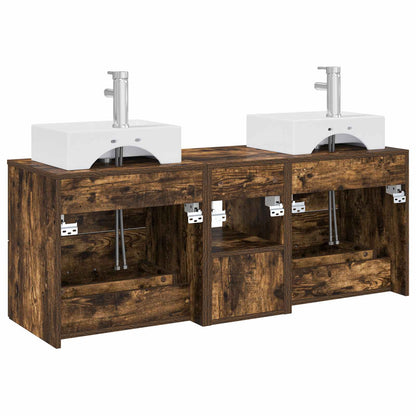 Badkamerkastenset 3 st Gerookt eiken 49,5 x 41 x 62,5 cm