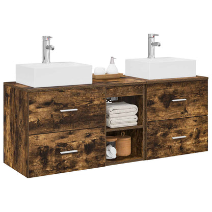 Badkamerkastenset 3 st Gerookt eiken 49,5 x 41 x 62,5 cm