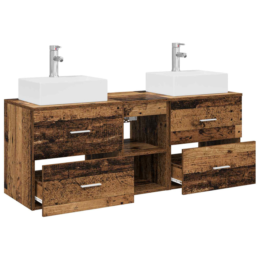 Badkamerkastenset 3 st Oud hout 49,5 x 41 x 62,5 cm