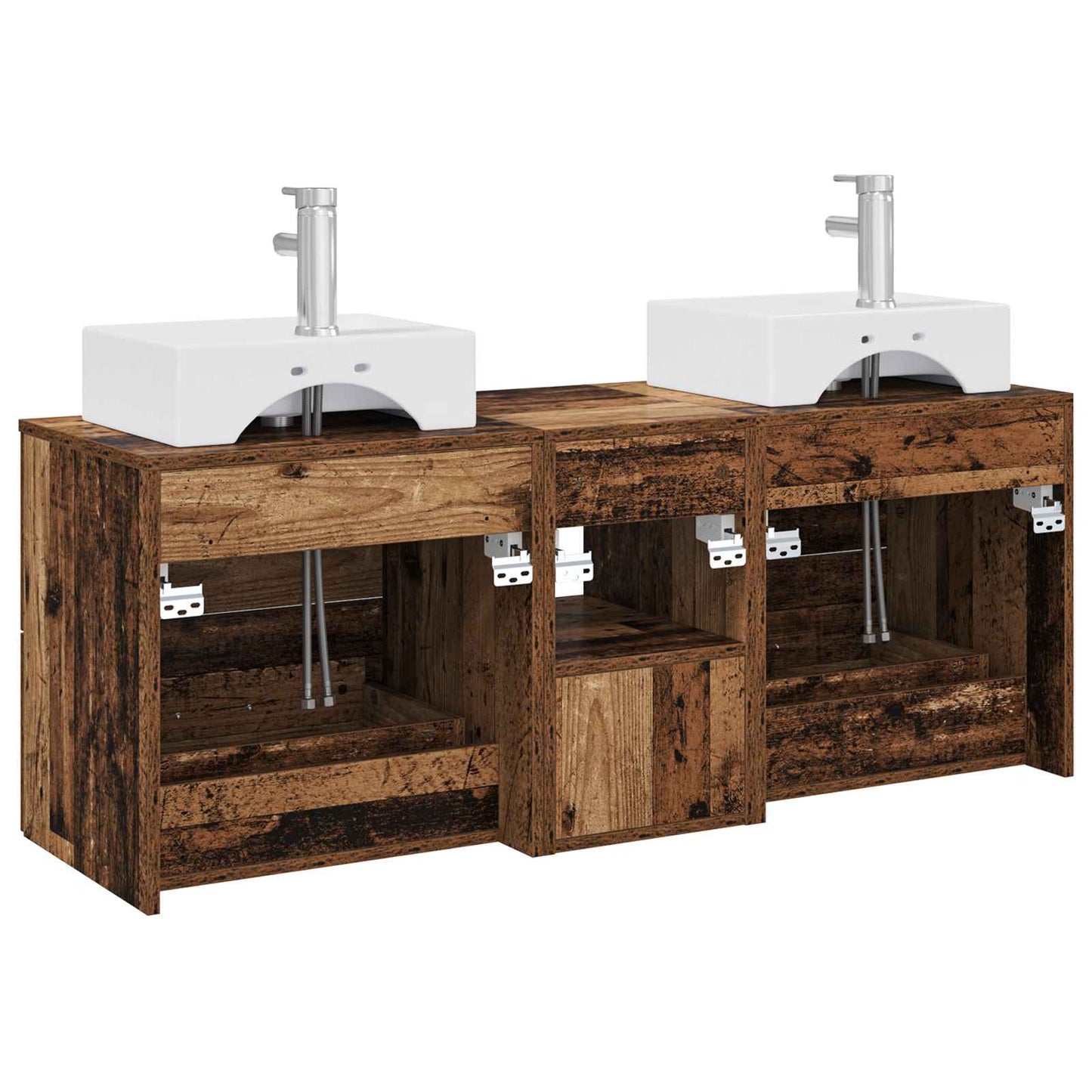 Badkamerkastenset 3 st Oud hout 49,5 x 41 x 62,5 cm