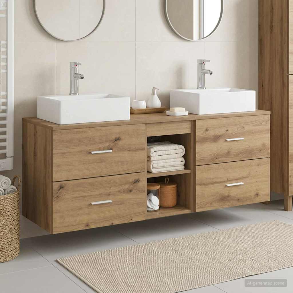 Badkamerkastenset 3 st Artisanaal eiken 49,5 x 41 x 62,5 cm