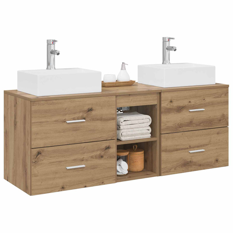 Badkamerkastenset 3 st Artisanaal eiken 49,5 x 41 x 62,5 cm