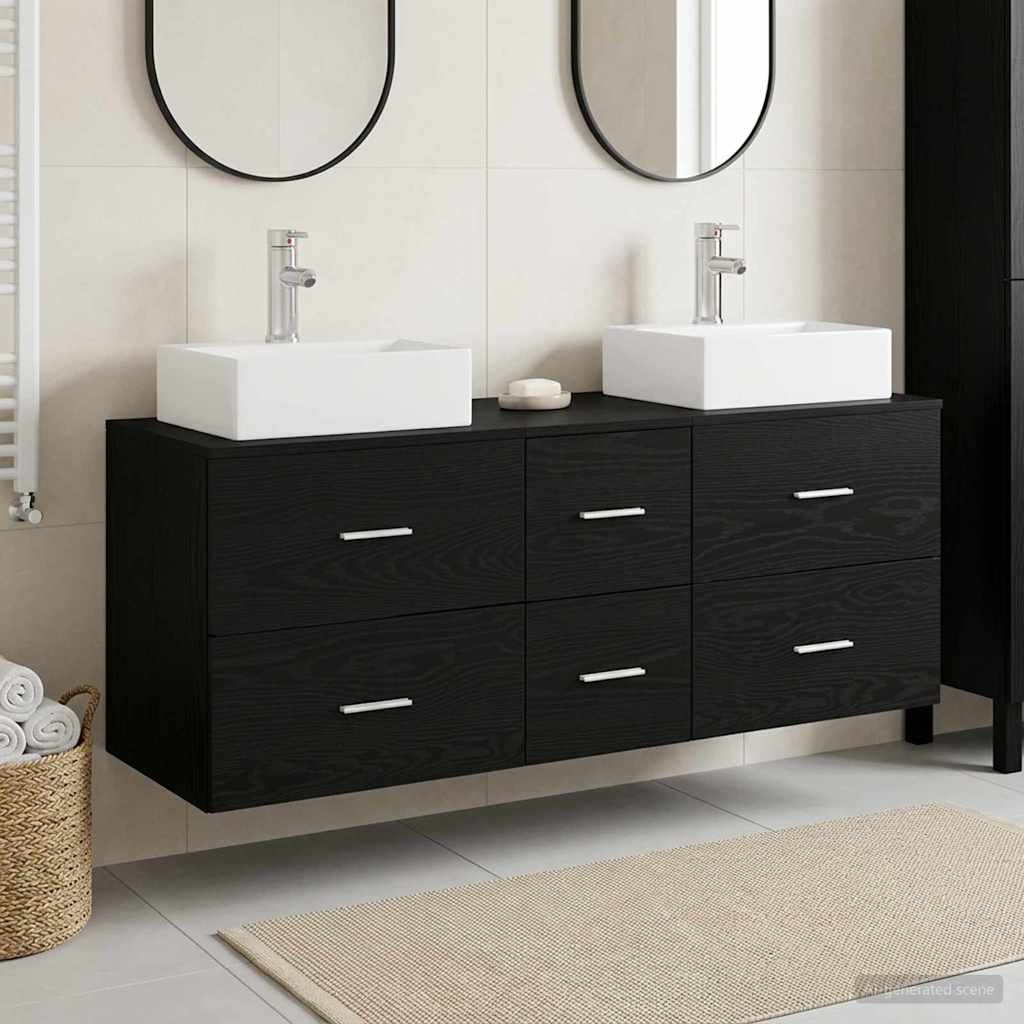 Badkamerkastenset 3 st Zwart 49,5 x 41 x 62,5 cm Bewerkt hout