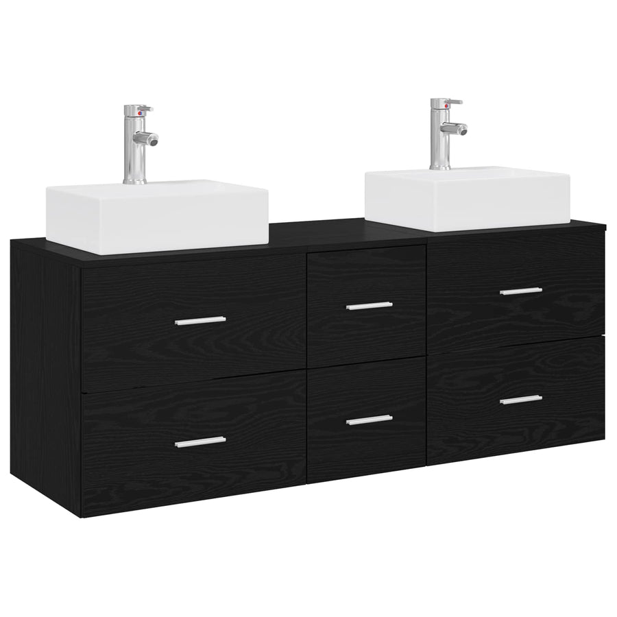 Badkamerkastenset 3 st Zwart 49,5 x 41 x 62,5 cm Bewerkt hout