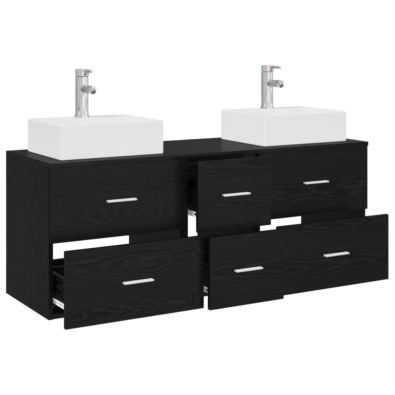 Badkamerkastenset 3 st Zwart 49,5 x 41 x 62,5 cm Bewerkt hout