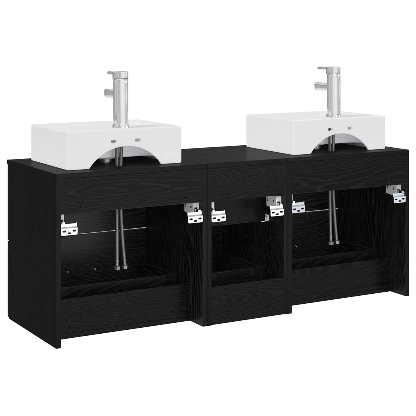 Badkamerkastenset 3 st Zwart 49,5 x 41 x 62,5 cm Bewerkt hout