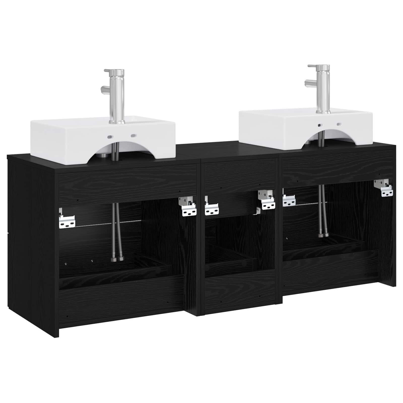 Badkamerkastenset 3 st Zwart 49,5 x 41 x 62,5 cm Bewerkt hout