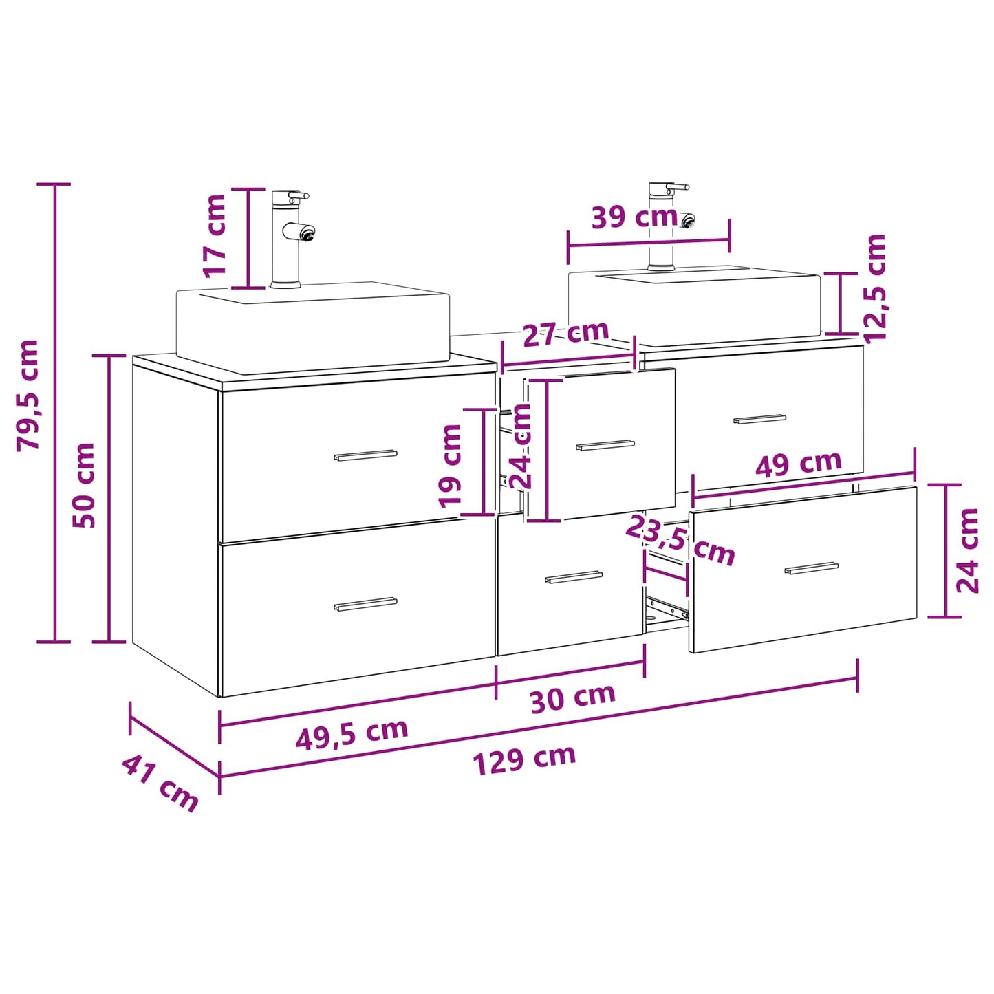 Badkamerkastenset 3 st Betongrijs 49,5 x 41 x 62,5 cm