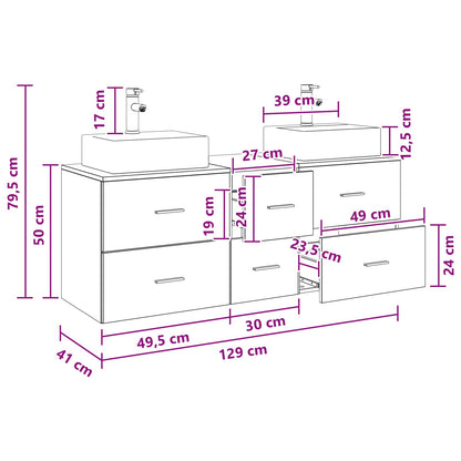 Badkamerkastenset 3 st Betongrijs 49,5 x 41 x 62,5 cm