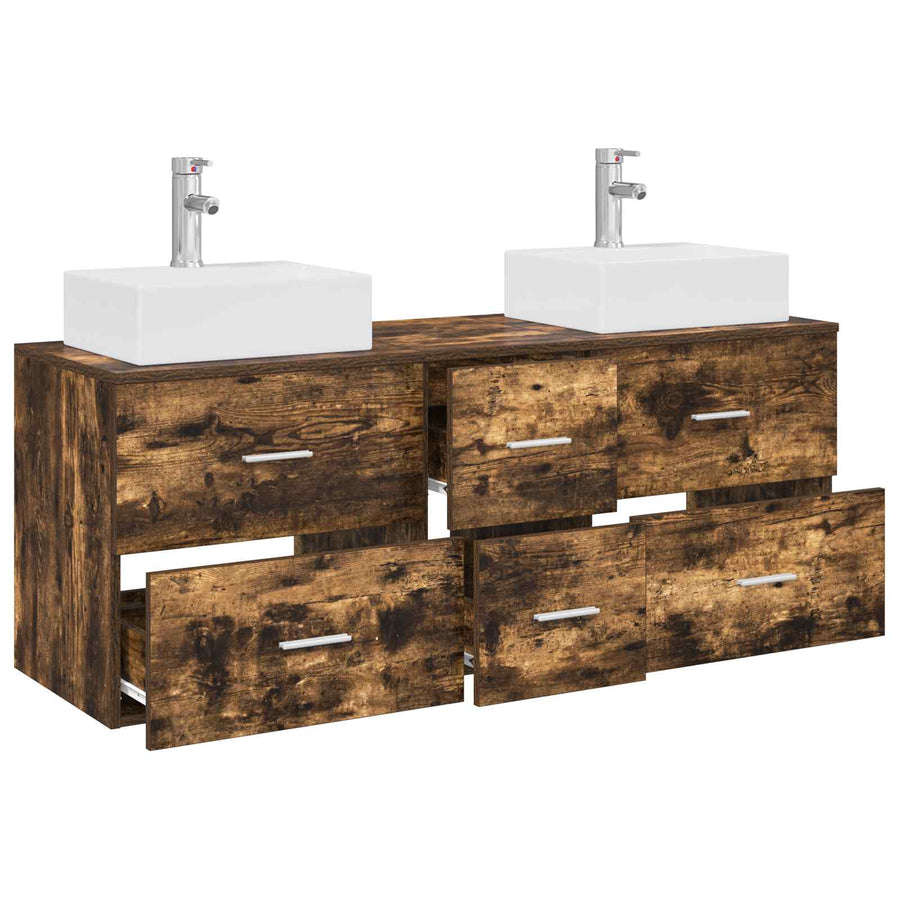 Badkamerkastenset 3 st Gerookt eiken 49,5 x 41 x 62,5 cm