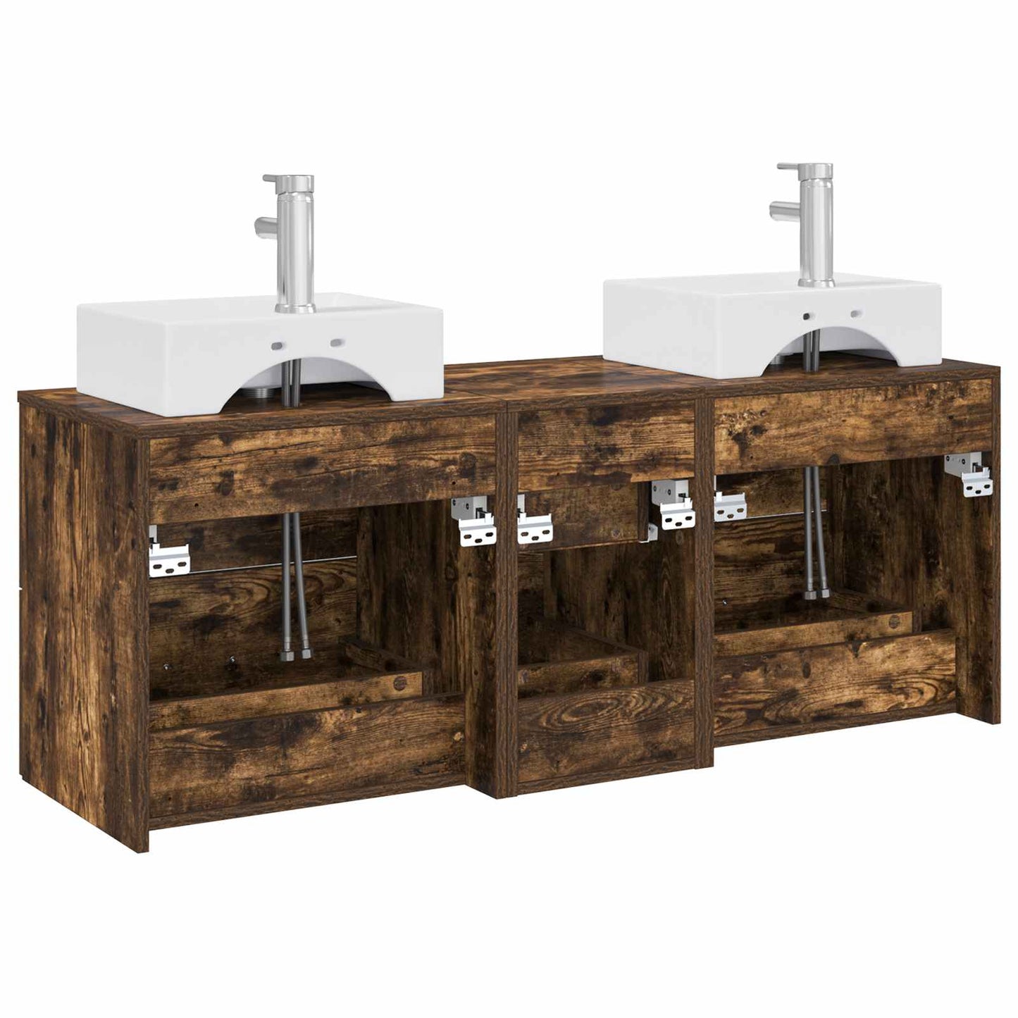 Badkamerkastenset 3 st Gerookt eiken 49,5 x 41 x 62,5 cm