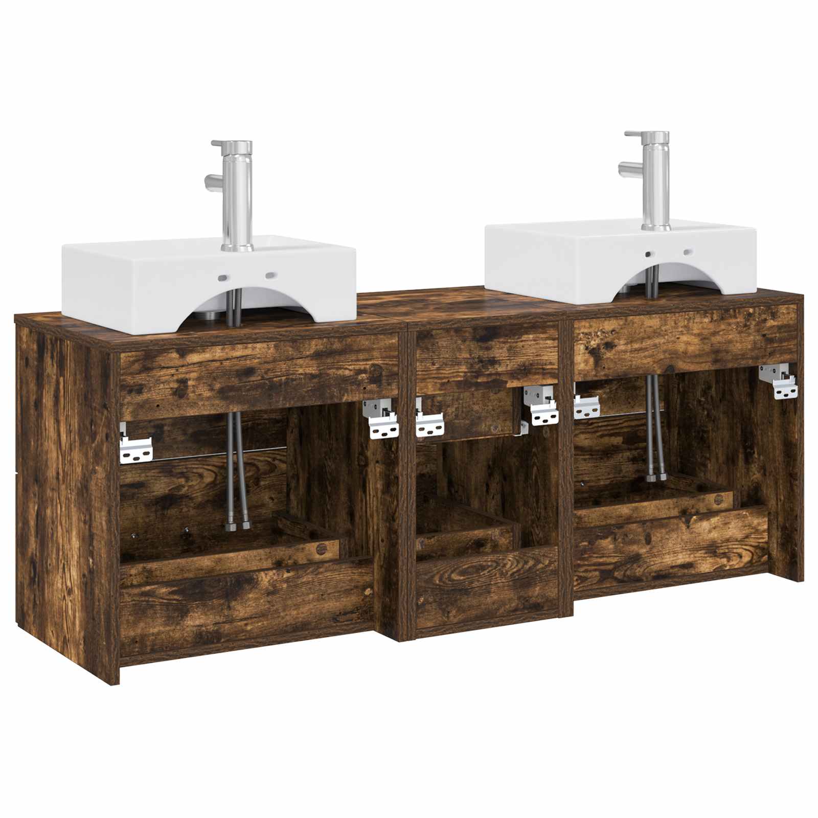 Badkamerkastenset 3 st Gerookt eiken 49,5 x 41 x 62,5 cm