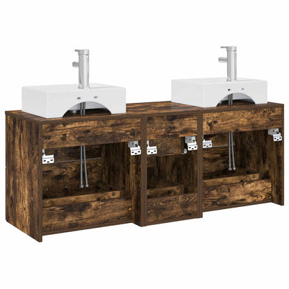 Badkamerkastenset 3 st Gerookt eiken 49,5 x 41 x 62,5 cm